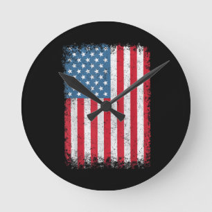 USA Patriotic American Flag For Men Women Kids Boy Round Clock