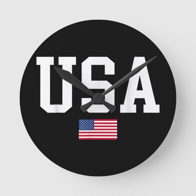 USA Patriotic American Flag For Men Women Kids Boy Round Clock (Front)