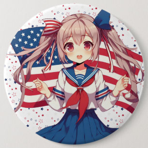 USA patriotic anime girl 6 Cm Round Badge