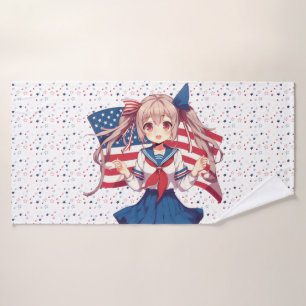 USA patriotic anime girl Bath Towel
