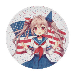 USA patriotic anime girl Cutting Board