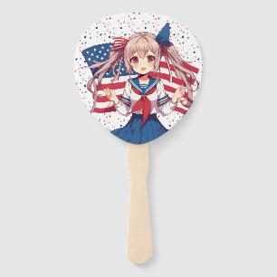 USA patriotic anime girl Hand Fan