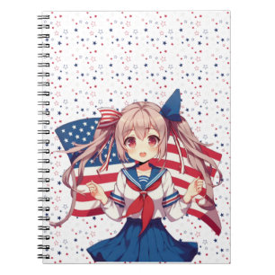 USA patriotic anime girl Notebook