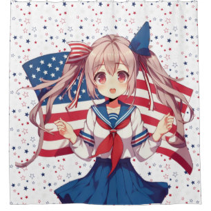 USA patriotic anime girl Shower Curtain