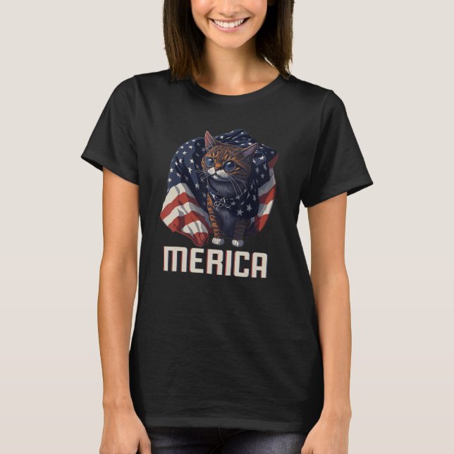 USA Patriotic Cat 4th Of July American Flag Merica T-Shirt (Front)