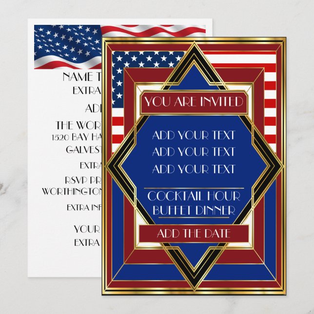 USA Patriotic Deco Invitation (Front/Back)