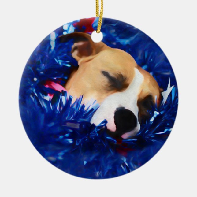 USA Patriotic Dog American Pit Bull Terrier Ceramic Tree Decoration (Front)