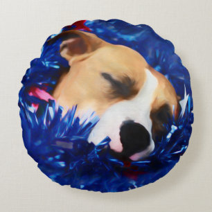 USA Patriotic Dog American Pit Bull Terrier Round Cushion
