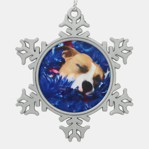 USA Patriotic Dog American Pit Bull Terrier Snowflake Pewter Christmas Ornament