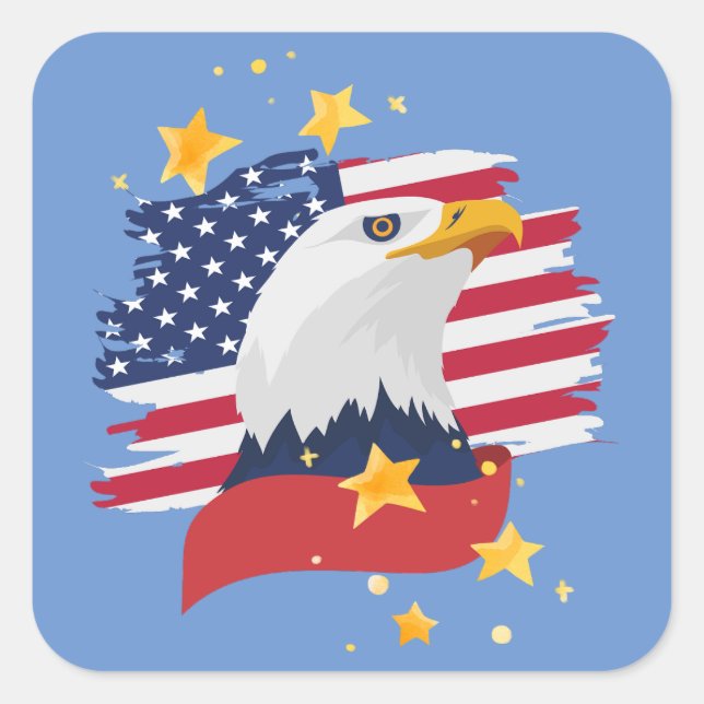 USA Patriotic Eagle Flag Stars Blue Square Sticker (Front)