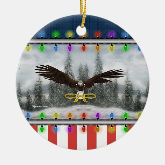 USA Patriotic Eagle Round Christmas Ornament (Front)