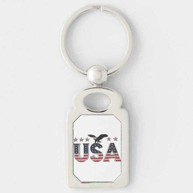 USA Patriotic Eagle + Stars Flag Design for Pride Key Ring (Front)