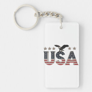 USA Patriotic Eagle + Stars Flag Design for Pride Key Ring