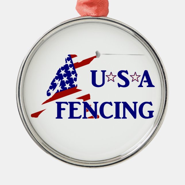 USA Patriotic Fencing En Garde Sports Metal Tree Decoration (Front)