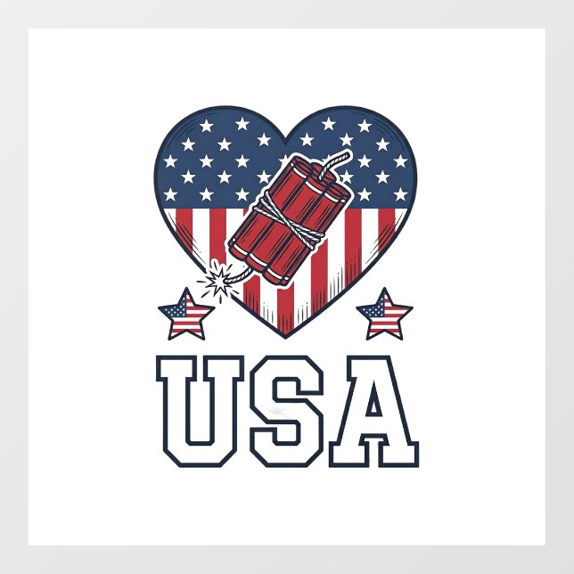 USA Patriotic Firecracker Heart Vintage Vector Shi (Sheet)