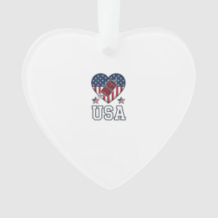USA Patriotic Firecracker Heart Vintage Vector Shi Ornament