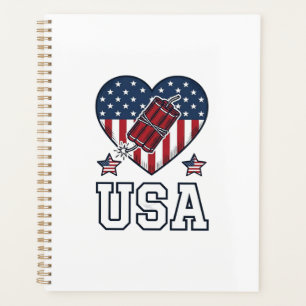 USA Patriotic Firecracker Heart Vintage Vector Shi Planner