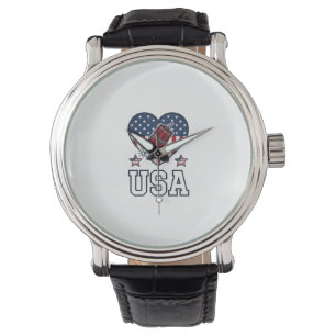 USA Patriotic Firecracker Heart Vintage Vector Shi Watch