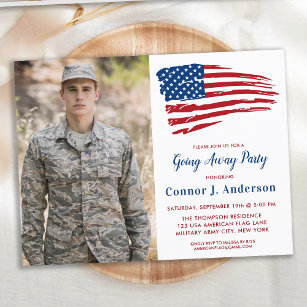 USA Patriotic Flag Photo Military Going Away Party Invitation Postcard