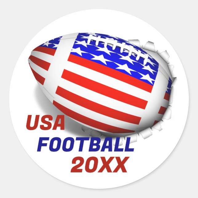 USA Patriotic Football Sports Classic Round Sticker (Front)