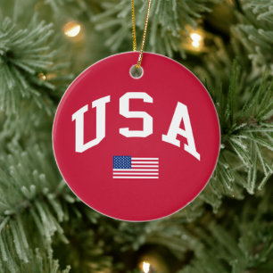 USA Patriotic Independence Day American Flag Ceramic Tree Decoration