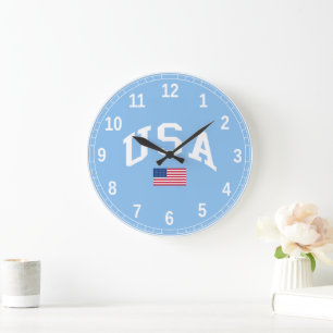 USA Patriotic Independence Day American Flag Large Clock