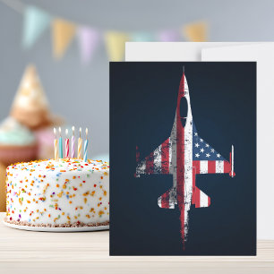 USA Patriotic Jet fighter Aeroplane Birthday Postcard