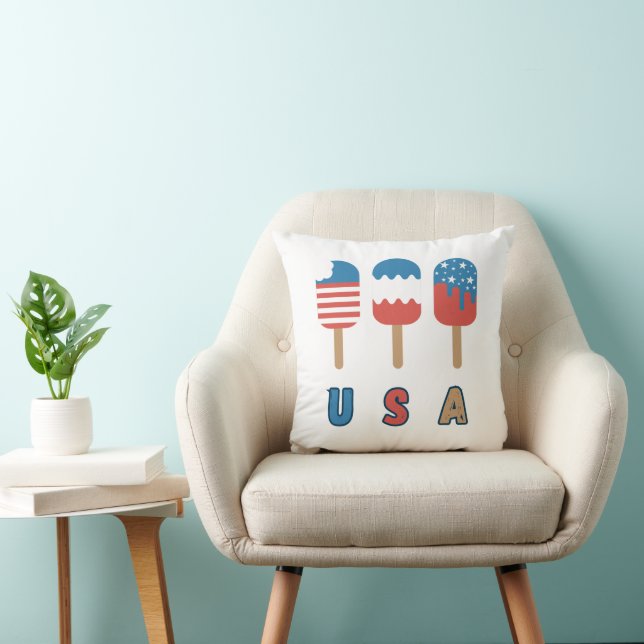 USA Patriotic July 4th Popsicle Throw Pillow (Chair)