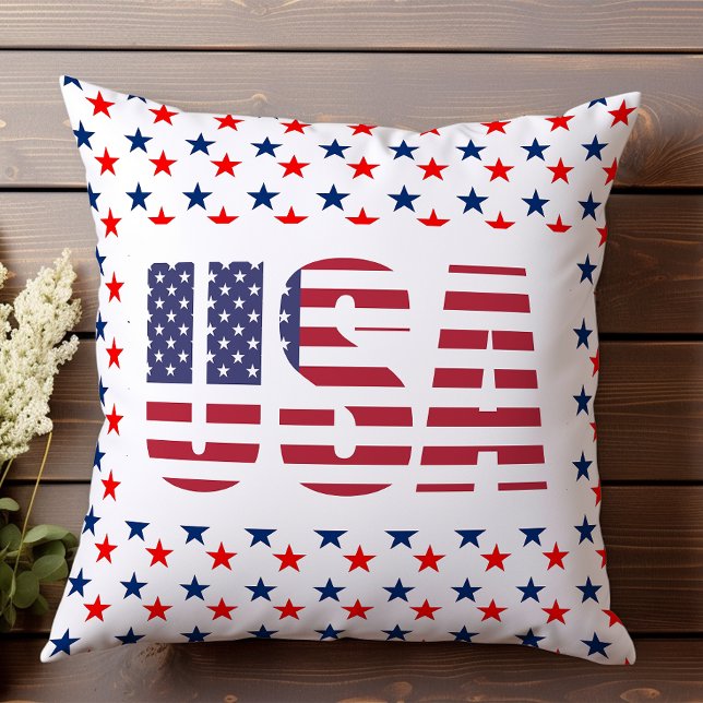 USA Patriotic July Red White Blue Stars Cushion (Creator Uploaded)