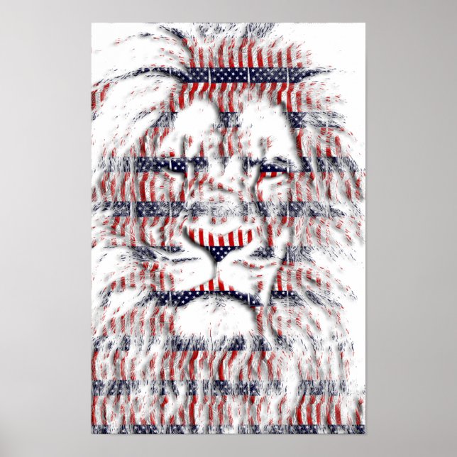 USA Patriotic Lion stars and stripes Abstract Art Poster (Front)