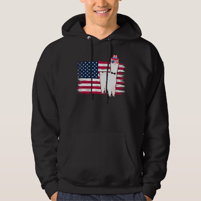 USA Patriotic Llama US Flag Alpaca 4th Of July Hoodie (Front)