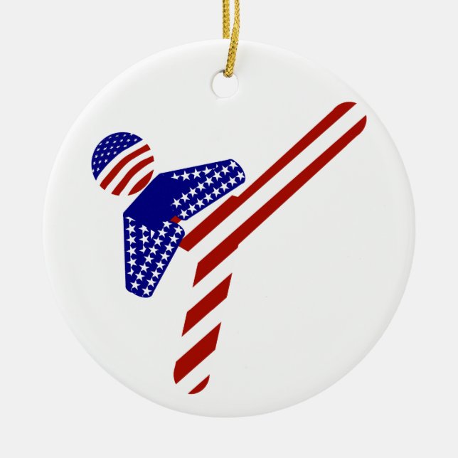 USA Patriotic Martial Arts TAEKWONDO  Ceramic Tree Decoration (Front)