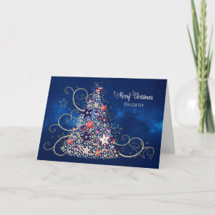 USA Patriotic Military Christmas Tree, DAUGHTER, Card