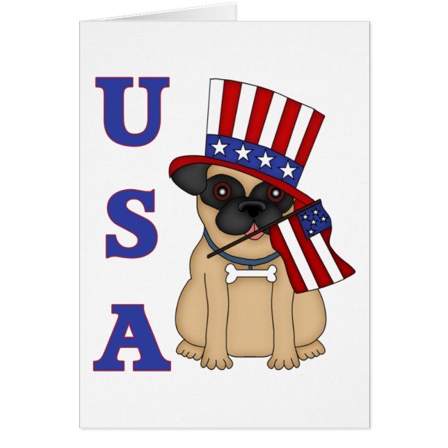 USA Patriotic Pug with Flag (Front)