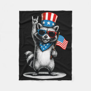 Usa Patriotic Racoon Men Women Kids Funny 4th Of Fleece Blanket