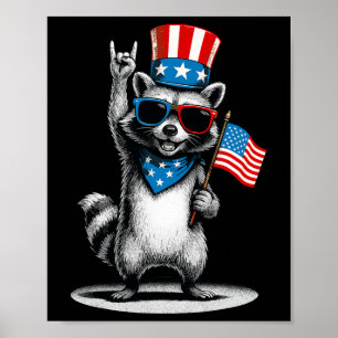 Usa Patriotic Racoon Men Women Kids Funny 4th Of  Poster
