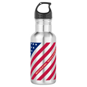 USA Patriotic Red Blue Stars Stripes Water Bottle