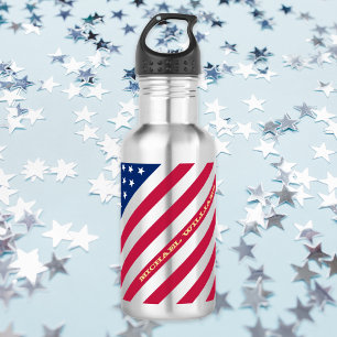 USA Patriotic Red Blue Stars Stripes Water Bottle