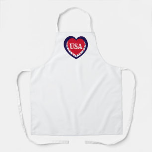 USA Patriotic Red White Blue Heart Festive July 4 Apron