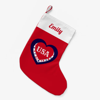 USA Patriotic Red White Blue Heart Holiday Small Christmas Stocking