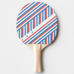 USA Patriotic Red White & Blue Stars Ping Pong Paddle