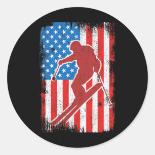 Usa Patriotic Skier Skiing Coach Winter Sports Classic Round Sticker