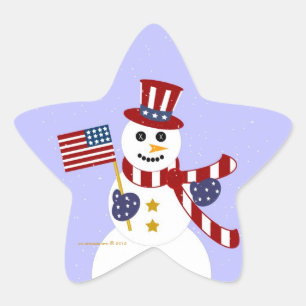 USA Patriotic Snowman with Flag Star Stickers