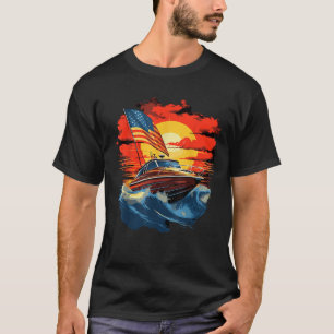 USA Patriotic Speed Boat Fishing Boat American Fla T-Shirt