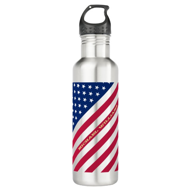 USA Patriotic Stars Stripes Red Blue 4th of July 710 Ml Water Bottle (Front)