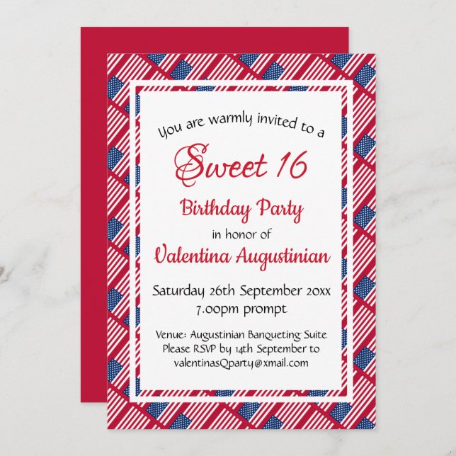 USA Patriotic SWEET 16 Birthday Personalised Invitation (Front/Back)