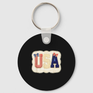 Usa patriotic vintage lace patchwork stars stripes key ring