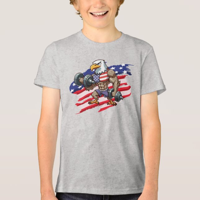 USA/patriotic weightlifting bald eagle Tri-Blend Shirt (Front)
