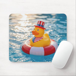 USA Patriotic Yellow Rubber Duck in Pool Mouse Pad