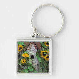 USA, Pennsylvania. Birdhouse and garden Key Ring